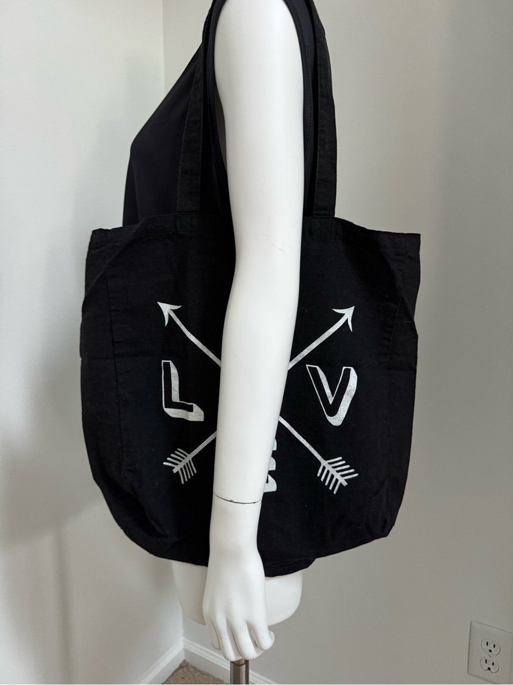🖤 Black Canvas Tote Bag with Arrow and Love Graphic